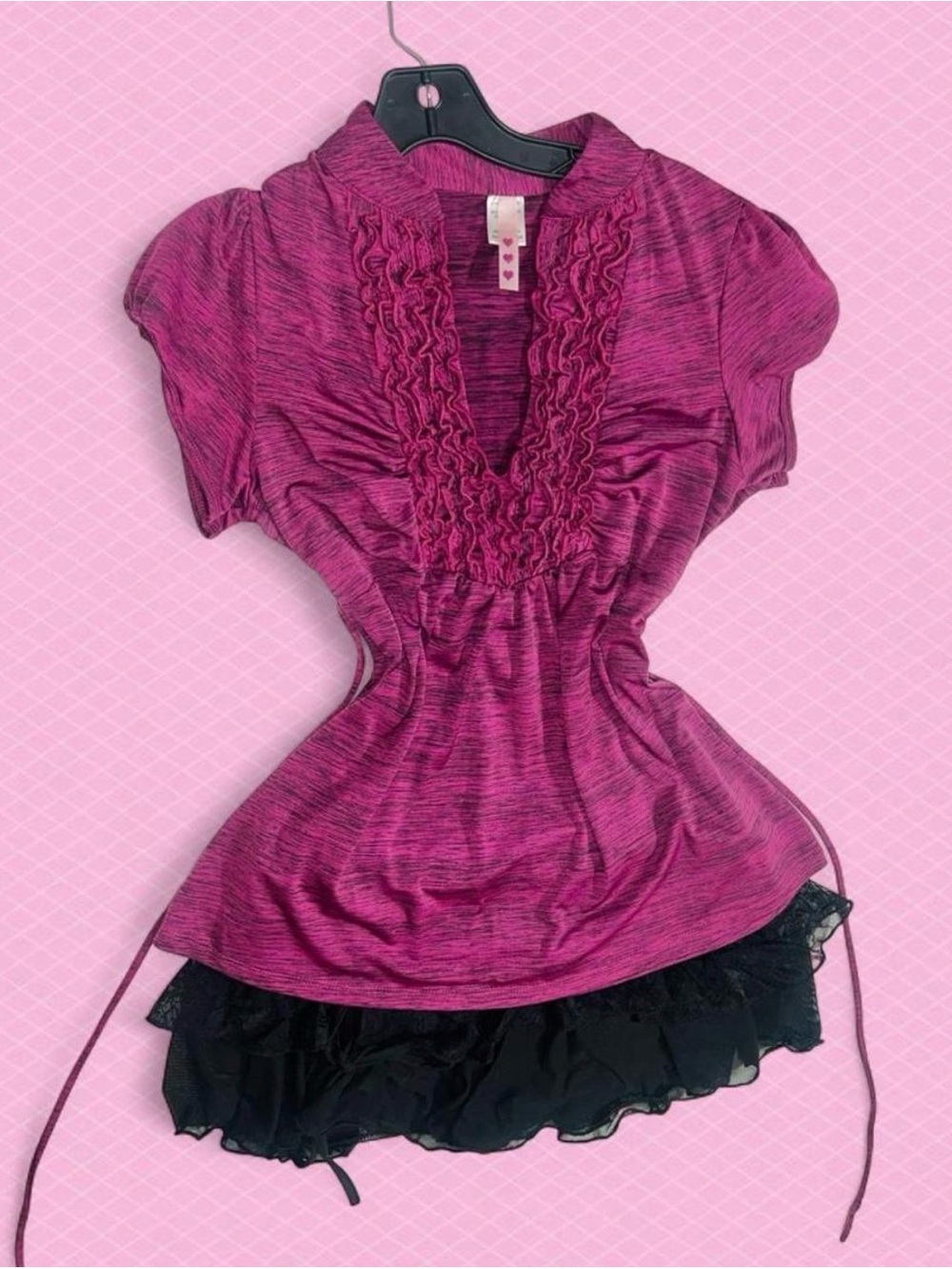 Heart Soul Magenta Ruffle V-Neck Short Sleeve Top